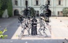 FOTO: Indiáni procházejí Olomoucí. Okna Zbrojnice zdobí nové kresby