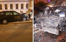 Taxikářka v centru Olomouce bourala do tramvajového ostrůvku. Škoda jde do statisíců