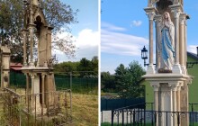 Opravená Boží muka v Olomouci. Socha Panny Marie se vrátila pod baldachýn