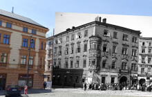 Olomouc v čase: Historické budovy jsou obklopené auty, některé stojí ve stínu stromů