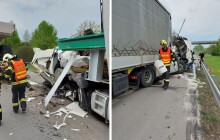 Dopravní nehoda dvou kamionů na dálnici D35. Dva zranění jsou ve Fakultní nemocnici Olomouc