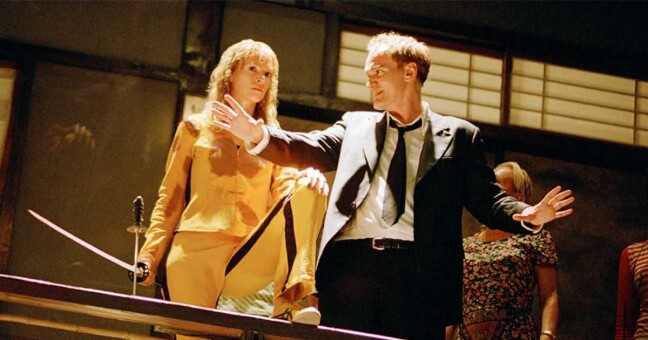 Uma Thurman a Quentin Tarantino při natáčení filmu Kill Bill, foto: Miramax