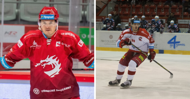Zleva Aron Chmielewski a Rok Macuh; zdroj: HC Oceláři Třinec, HC Olomouc