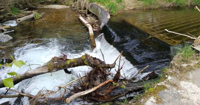 Nefunkční jez vytváří zbytečnou migrační bariéru; zdroj: CHKO Jeseníky