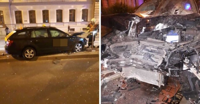 Taxikářka v centru Olomouce bourala do tramvajového ostrůvku. Škoda jde do statisíců, foto: Policie ČR