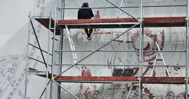 Mural vzniká na budově Expozice času, zdroj: město Šternberk