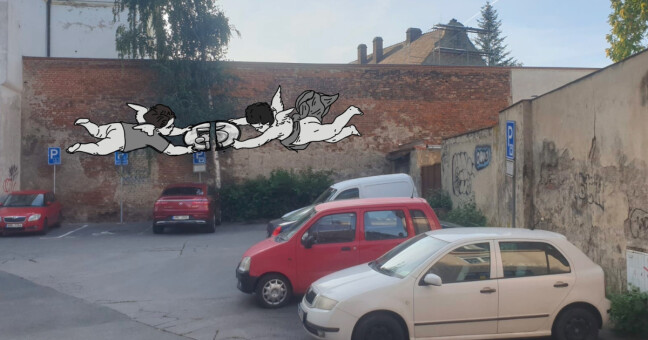 Návrh malby od umělce Pausera, která měla vzniknout na klášterní zdi. Zdroj: Street Art Festival