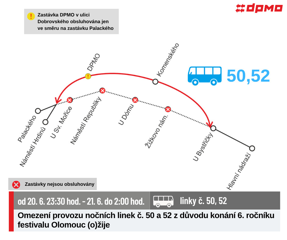 Změny v autobusových linkách č. 50 a 52