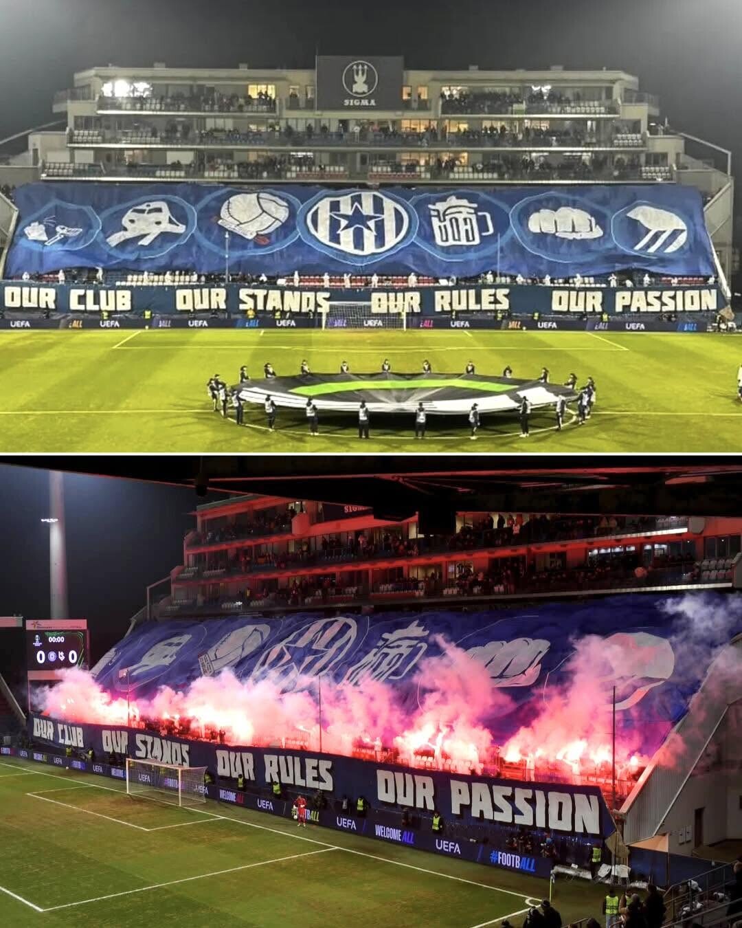 Choreo fanoušků Sigmy v domácím utkání s Lausanne