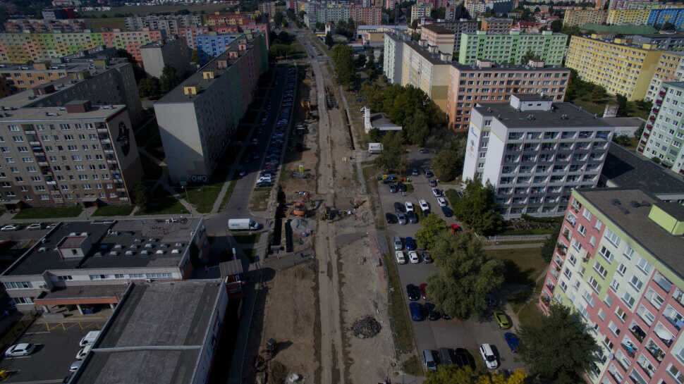 Stavba tramvajové trati na Nové Sady