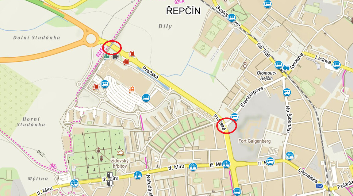 Místa dopravních nehod, zdroj: Mapy.cz