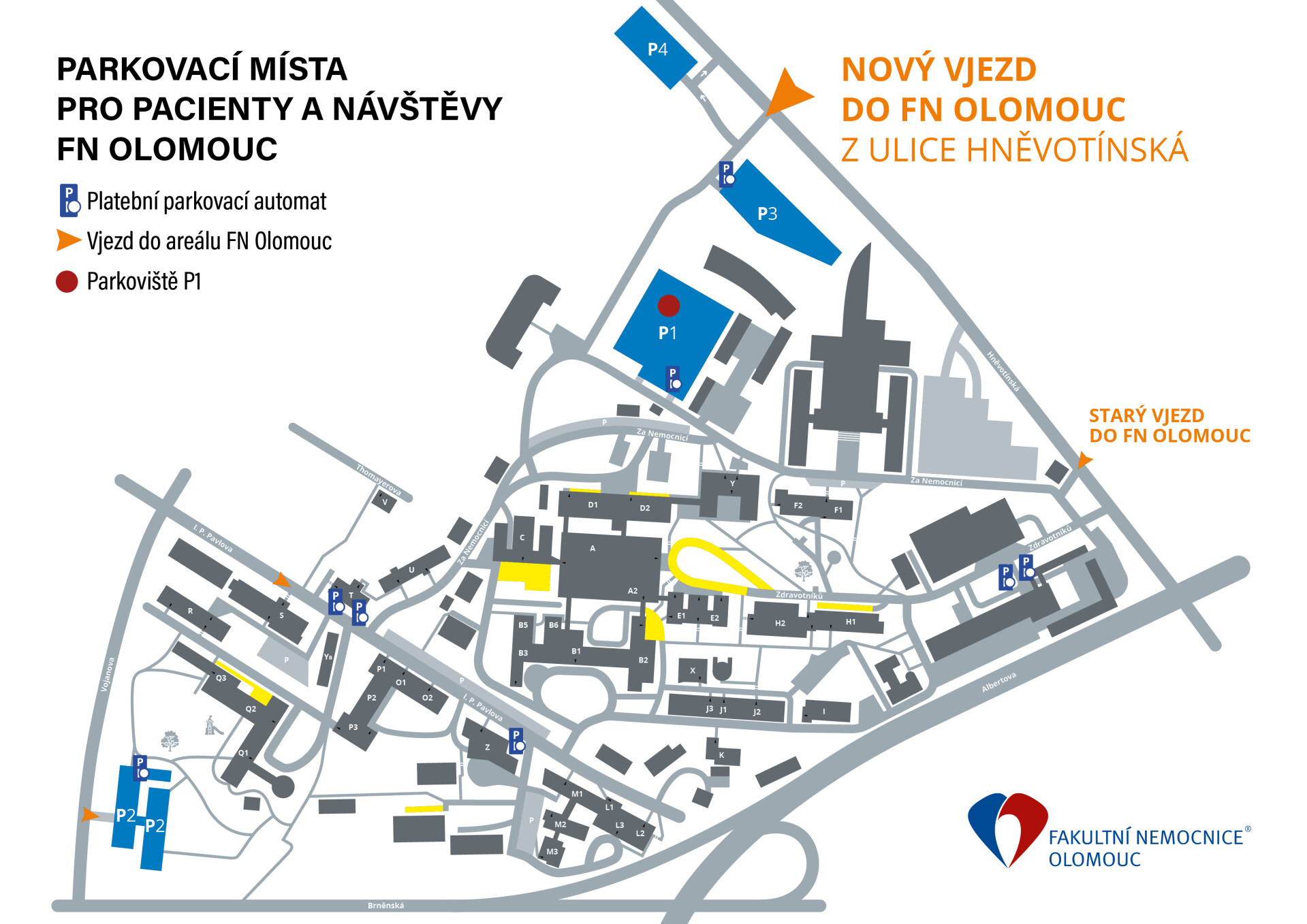Mapa parkoviště Fakultní nemocnice Olomouc, zdroj: FN Olomouc