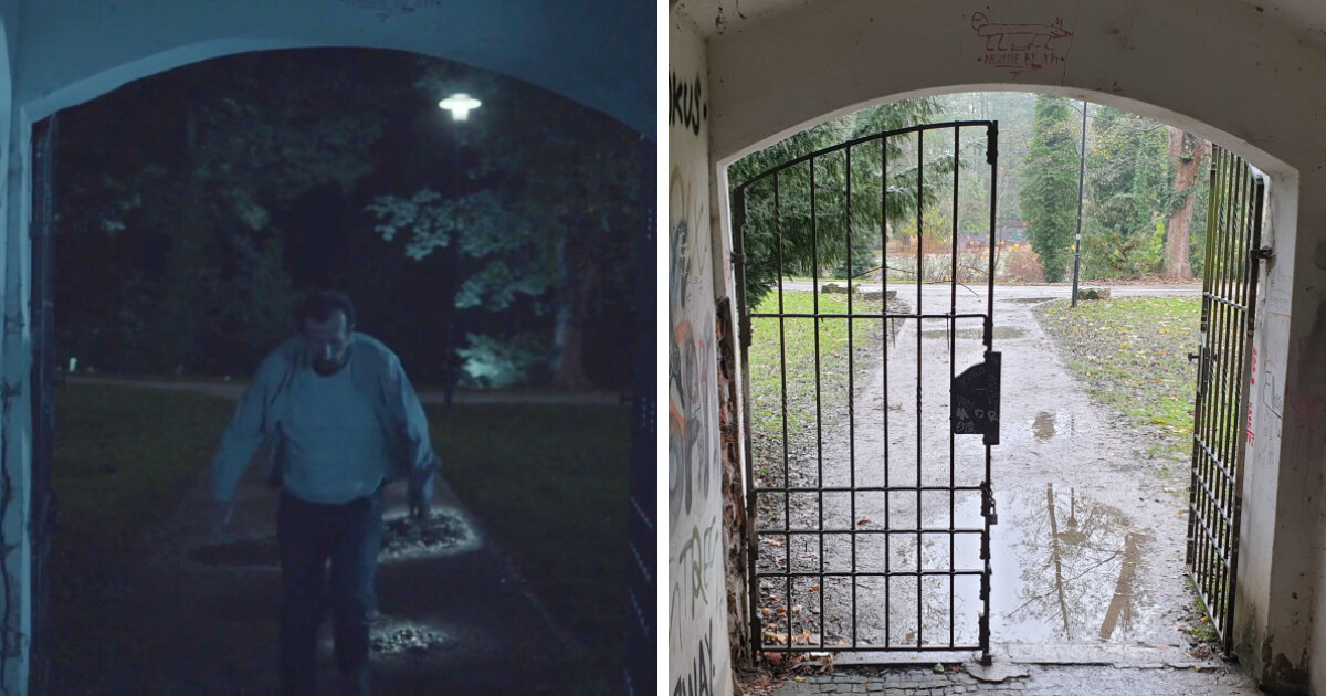 Z filmu Velká premiéra, průchod v Bezručových sadech, zdroj: web Filmová místa