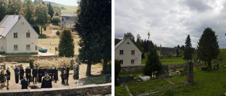 Z filmu Díra u Hanušovic, hřbitov ve Vikanticích, zdroj: web Filmová místa