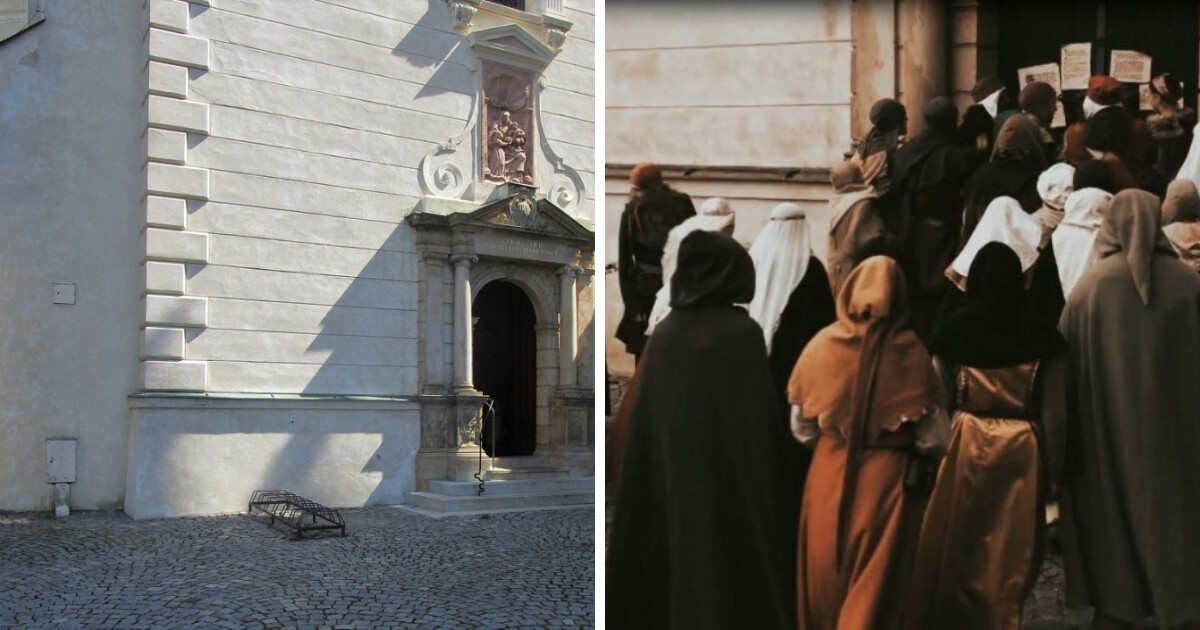 Z filmu Poslední útěk Jeronýma Pražského, prostranství na Václavském náměstí v Olomouci; zdroj: Filmová místa