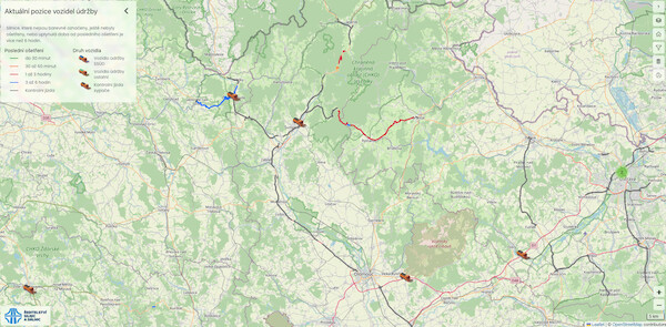 Mapa, na které lze sledovat pohyb sypačů, zdroj: Olomoucký Report