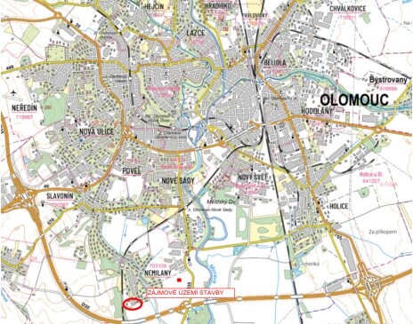 Vymezení zamýšleného území v rámci Olomouce, Zdroj: Kancelář architekta města