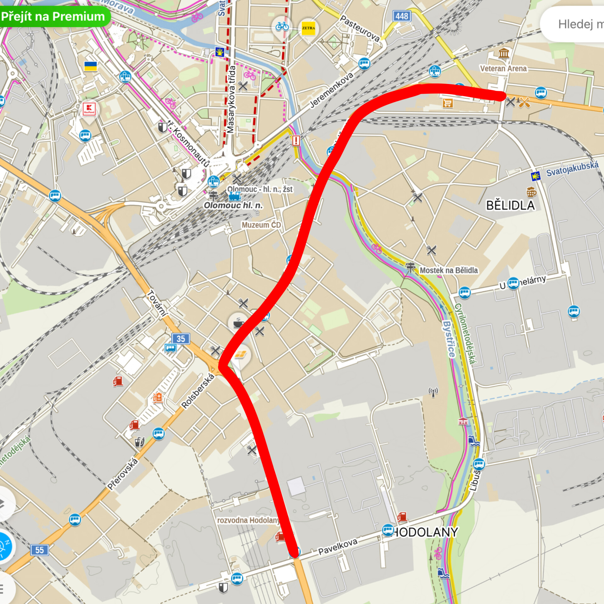 Objízdná trasa Libušiny, zdroj: Report.cz, Mapy.com