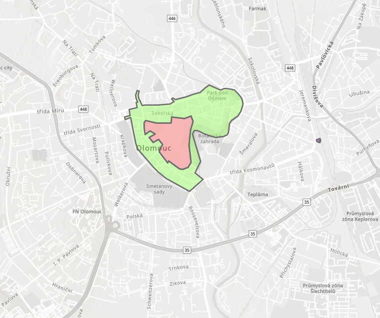 Současné parkovací zóny v Olomouci, zdroj: SMOL