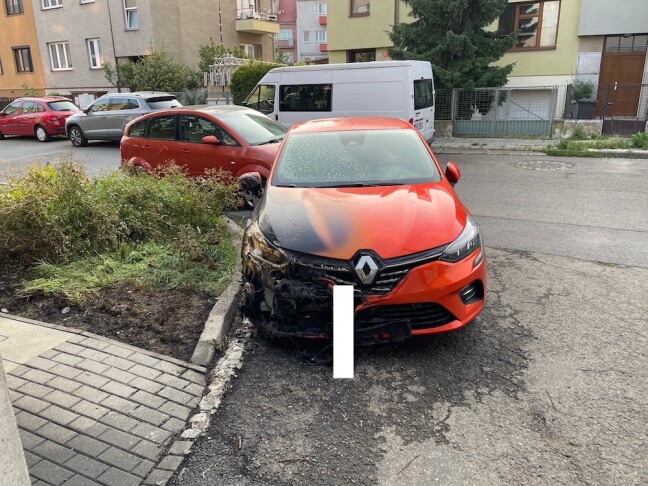 Požár poškodil také zaparkovaný vůz. Foto: Report