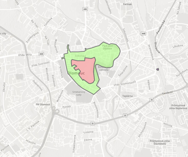 Současné parkovací zóny v Olomouci, zdroj: SMOL