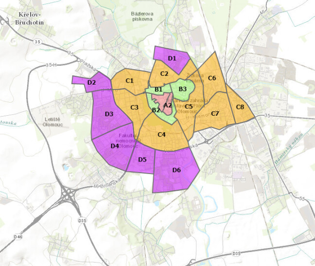 Budoucí rozdělení parkovacích zón v Olomouci, zdroj: SMOL
