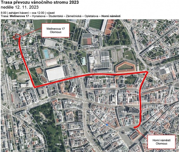 Trasa převozu stromu, zdroj: město Olomouc