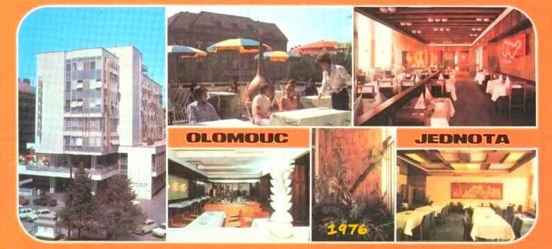 Vizualizace budovy Jednoty ze studia atelier-r a dobová fotografie ze 70. let, zdroj: atelier-r, archiv redakce