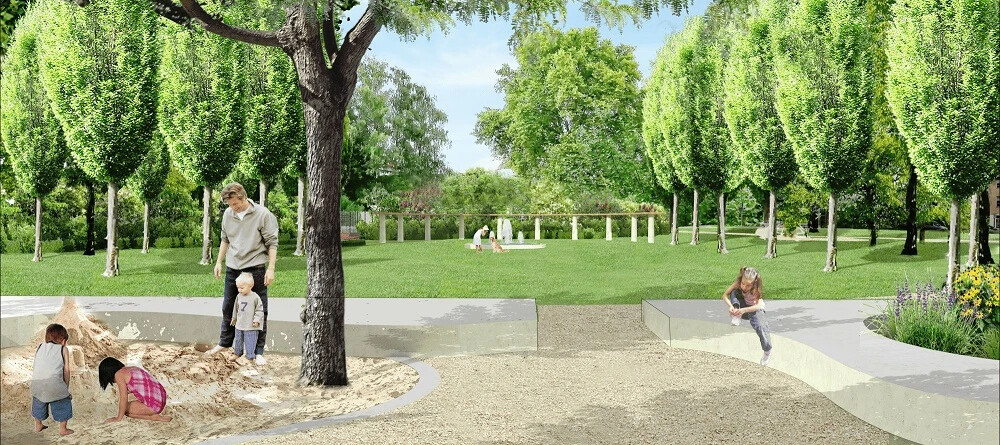 Vizualizace budoucí podoby ASO parku a současný stav, zdroj: MIloš Tichý a město Olomouc