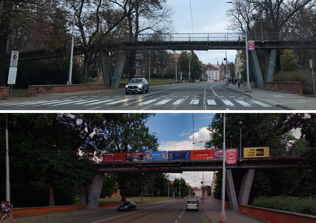 Lávka na Havlíčkově ulici před odstraněním bannerů, zdroj: Mapy.cz, KAM Olomouc