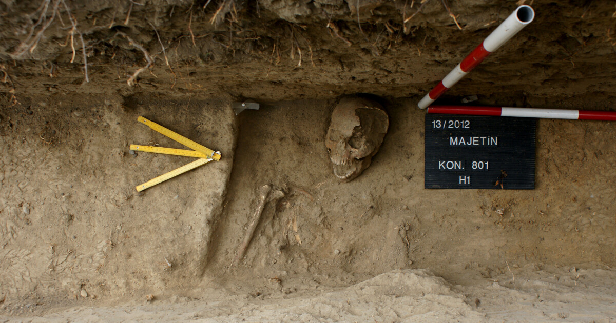 Nalezená kostra vojáka z 1. poloviny 19. století v Majetíně, zdroj: Archeologické centrum Olomouc