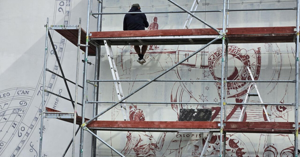Mural vzniká na budově Expozice času, zdroj: město Šternberk