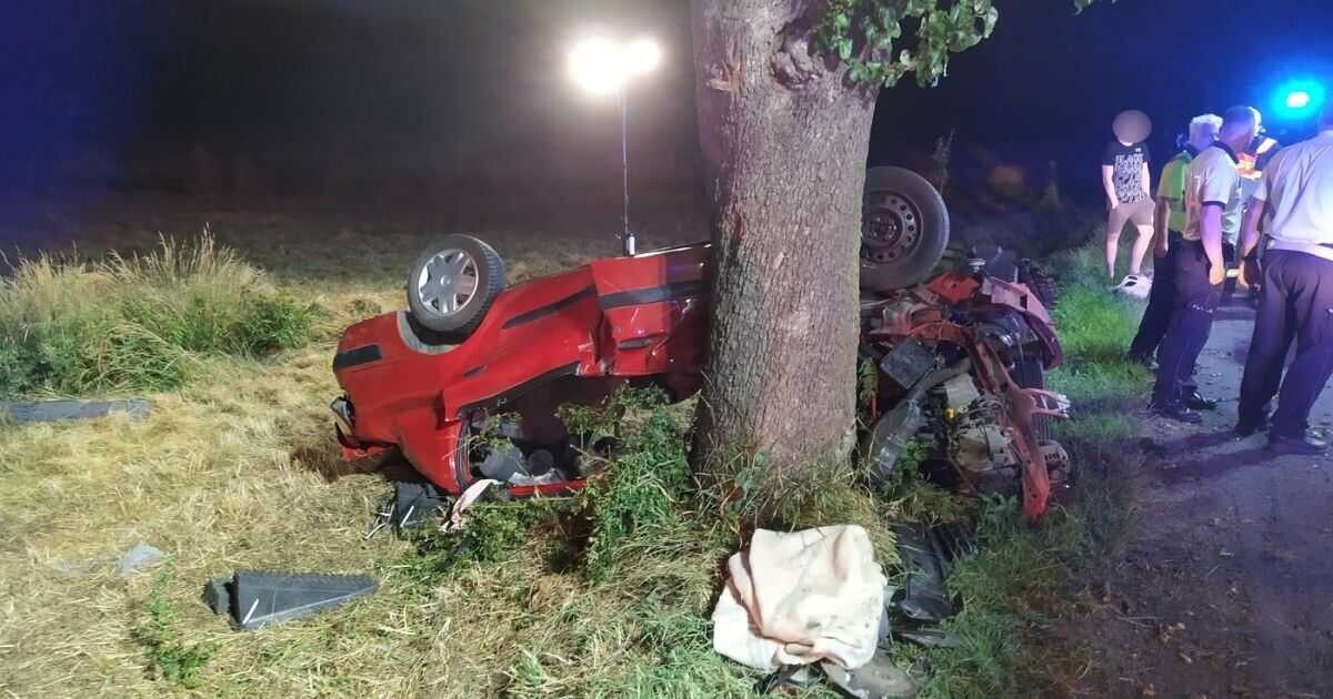 Po nárazu do stromu u Choliny zůstali cestující zaklíněni v autě, foto: SDH Senice na Hané