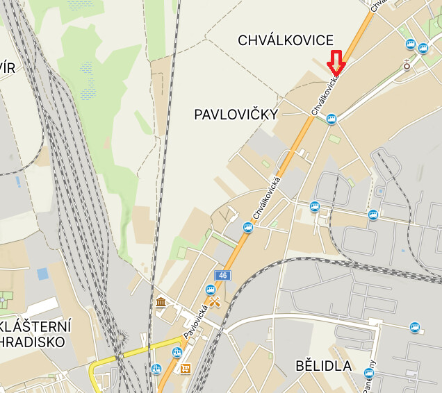 Návrh územního plánu a znázornění místa obratiště tramvají na mapě, zdroj: DPMO, MMOl, Mapy.com