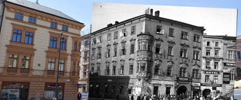 Olomouc v čase: Historické budovy jsou obklopené auty, některé stojí ve stínu stromů
